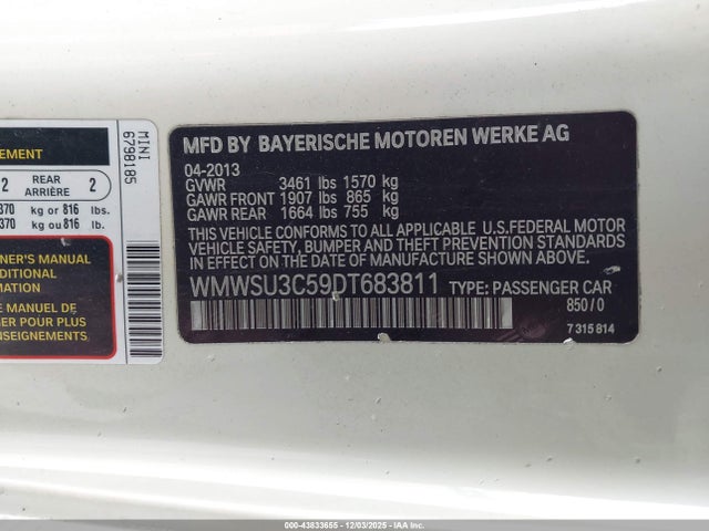 2013 MINI HARDTOP WMWSU3C59DT683811 Photo 8