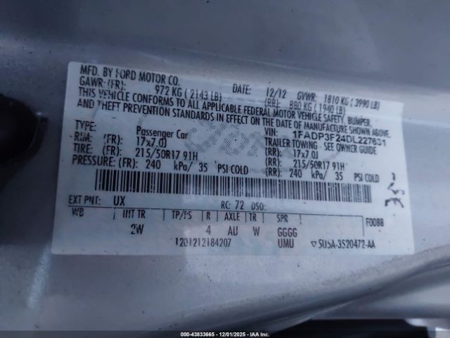 2013 FORD FOCUS 1FADP3F24DL227631 Photo 8