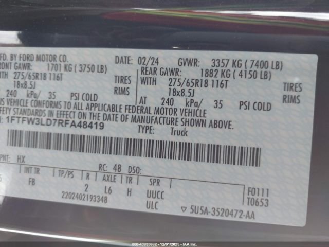 2024 FORD F-150 1FTFW3LD7RFA48419 Photo 8