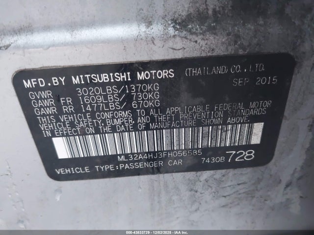 ML32A4HJ3FH056585 Mitsubishi MIRAGE ES