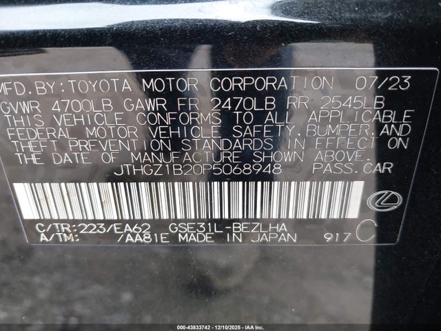 Aukcja sprzedaży 2023 Lexus Is 350 F Sport, vin: JTHGZ1B20P5068948, numer aukcji: 43833742