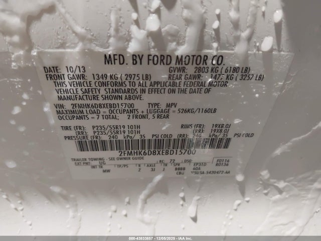 2FMHK6D8XEBD15700 Ford Flex Limited
