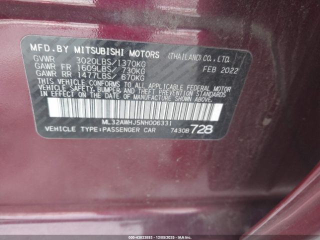 2022 MITSUBISHI MIRAGE ML32AWHJ5NH006331 Photo 8