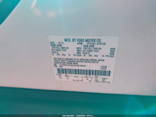 2016 FORD EXPLORER 1FM5K7D82GGB18993 Photo 8