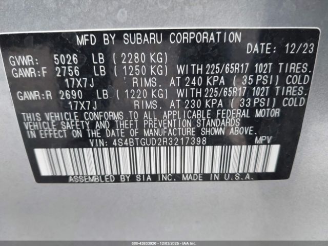 2024 SUBARU OUTBACK 4S4BTGUD2R3217398 Photo 8