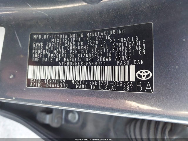 5YFBURHE6GP549011 Toyota Corolla S Plus