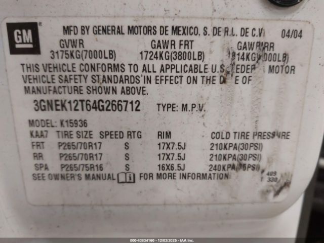 2004 CHEVROLET AVALANCHE 1500 3GNEK12T64G266712 Photo 8