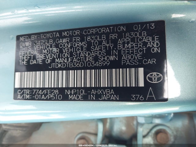 2013 TOYOTA PRIUS C JTDKDTB36D1034899 Photo 8