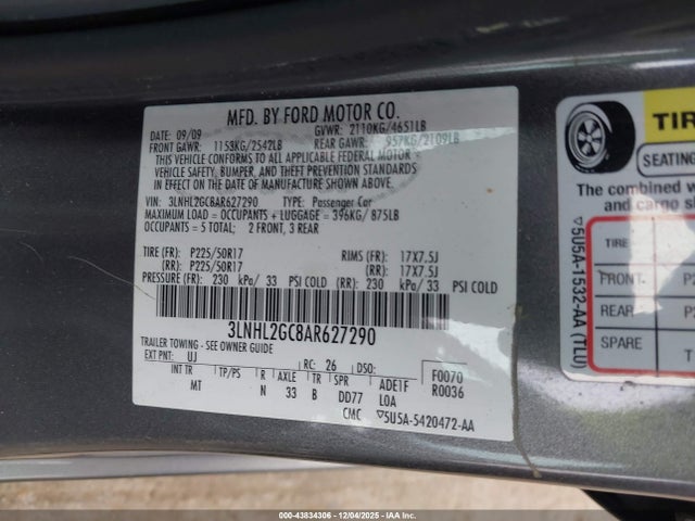 2010 LINCOLN MKZ 3LNHL2GC8AR627290 Photo 8