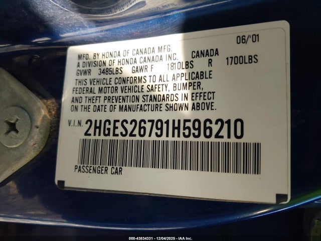 2001 HONDA CIVIC 2HGES26791H596210 Photo 8