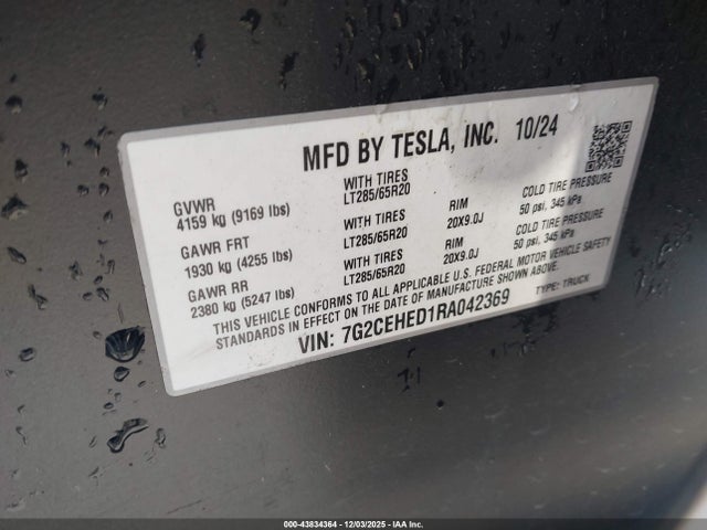 Продажа на аукционе авто 2024 Tesla Cybertruck All-wheel Drive, vin: 7G2CEHED1RA042369, номер лота: 43834364