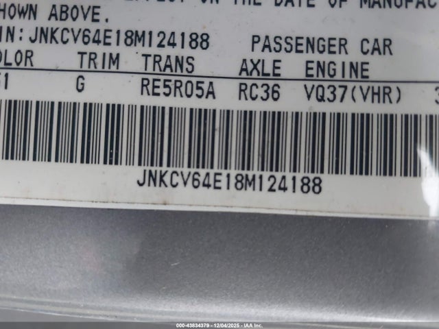 Продажа на аукционе авто 2008 Infiniti G37 Journey, vin: JNKCV64E18M124188, номер лота: 43834379