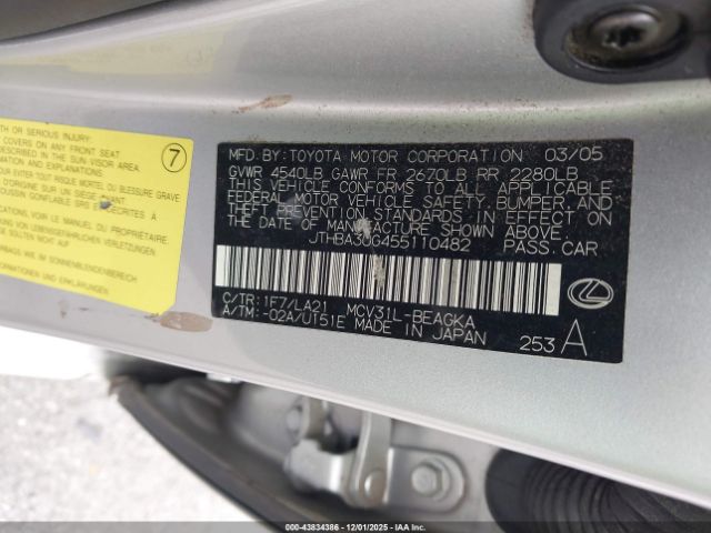 2005 LEXUS ES 330 JTHBA30G455110482 Photo 8