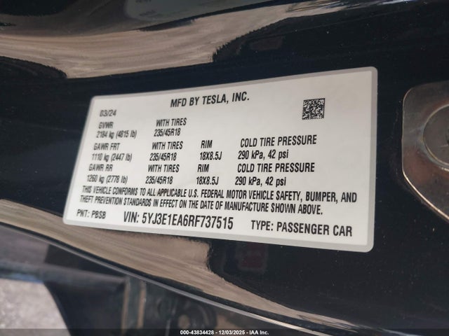 2024 TESLA MODEL 3 5YJ3E1EA6RF737515 Photo 8