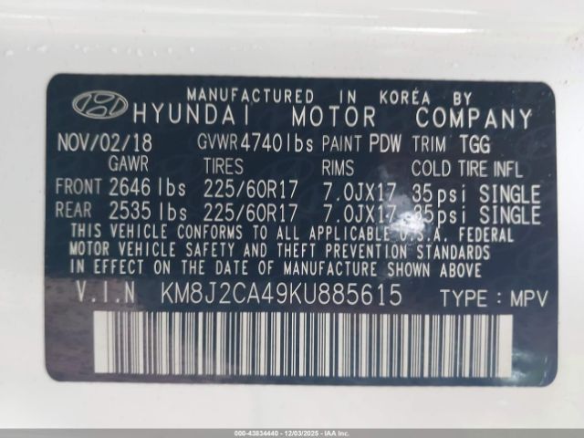 2019 HYUNDAI TUCSON KM8J2CA49KU885615 Photo 8