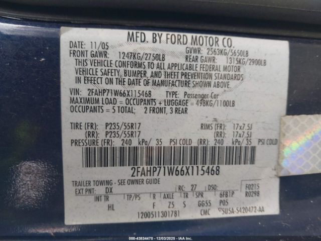 2006 FORD CROWN VICTORIA 2FAHP71W66X115468 Photo 8