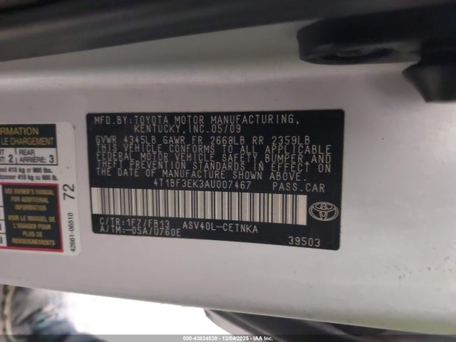 Aukcja sprzedaży 2010 Toyota Camry Le, vin: 4T1BF3EK3AU007467, numer aukcji: 43834530