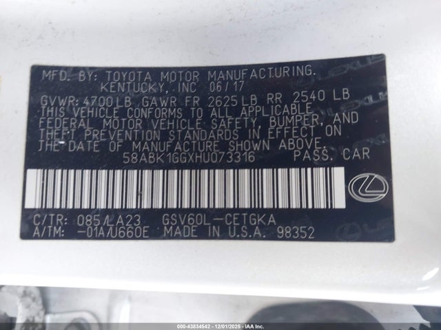 58ABK1GGXHU073316 Lexus ES 350