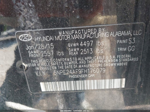 Hyundai SONATA SE 2015 5NPE24AF9FH176079 Image 9