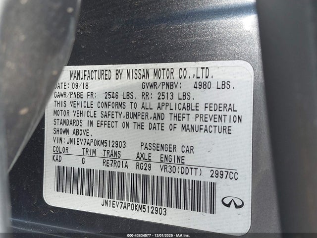 JN1EV7AP0KM512903 Infiniti Q50 3.0t Luxe