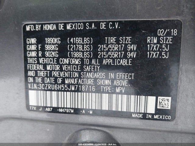 3CZRU6H55JM718716 Honda HR-V EX