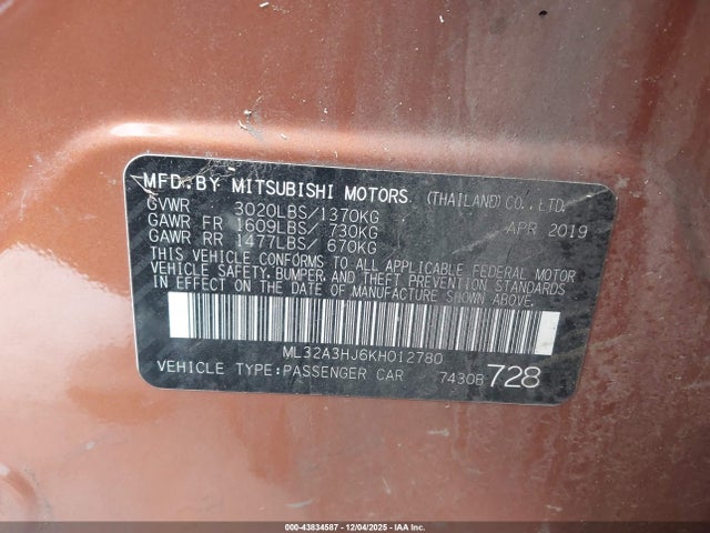 2019 MITSUBISHI MIRAGE ML32A3HJ6KH012780 Photo 8