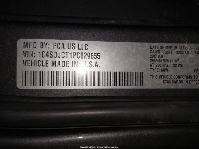 1C4SDJCT1PC629655 Dodge Durango R/t Plus Awd