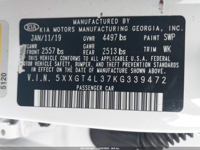 2019 KIA OPTIMA 5XXGT4L37KG339472 Photo 8