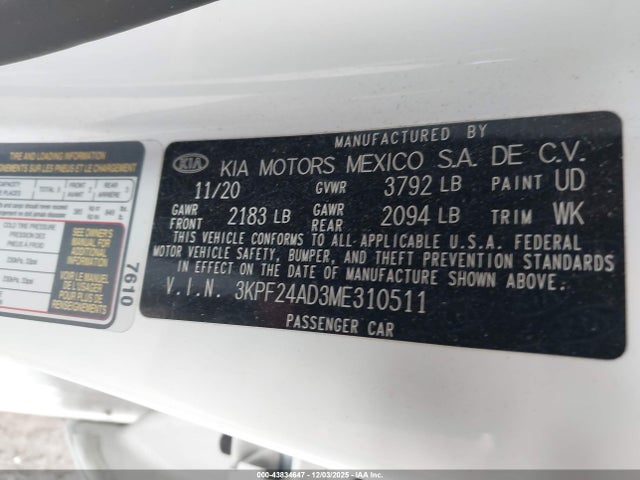 2021 KIA FORTE 3KPF24AD3ME310511 Photo 8