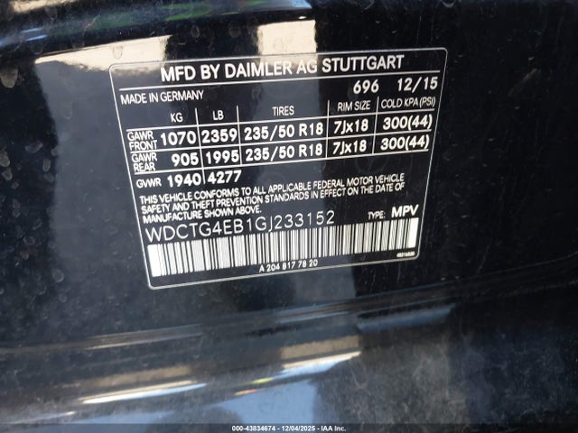 WDCTG4EB1GJ233152 Mercedes-Benz GLA 250