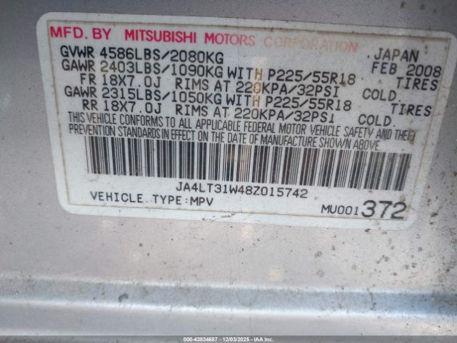 2008 MITSUBISHI OUTLANDER JA4LT31W48Z015742 Photo 8