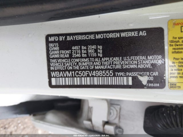 Продажа на аукционе авто 2015 Bmw X1 Sdrive28i, vin: WBAVM1C50FV498555, номер лота: 43834743
