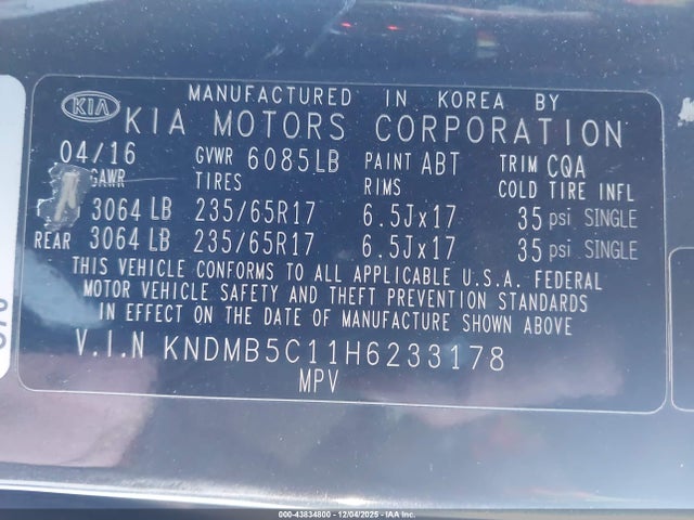 KIA SEDONA LX 2017 KNDMB5C11H6233178 Image 9