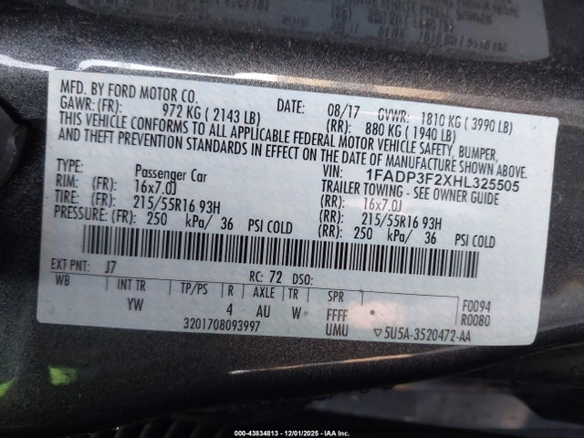 Ford FOCUS SE 2017 1FADP3F2XHL325505 Image 9