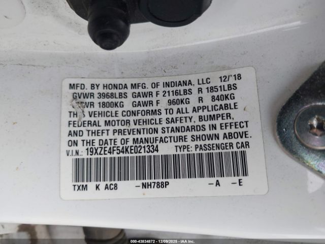 2019 HONDA INSIGHT 19XZE4F54KE021334 Photo 8