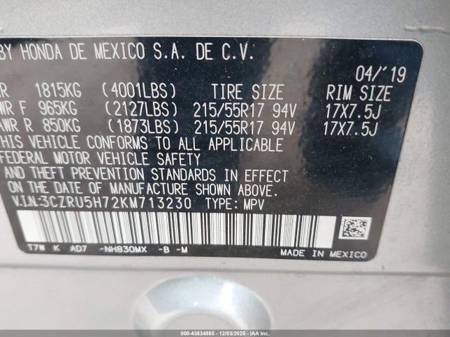 3CZRU5H72KM713230 Honda Hr-v Ex-l