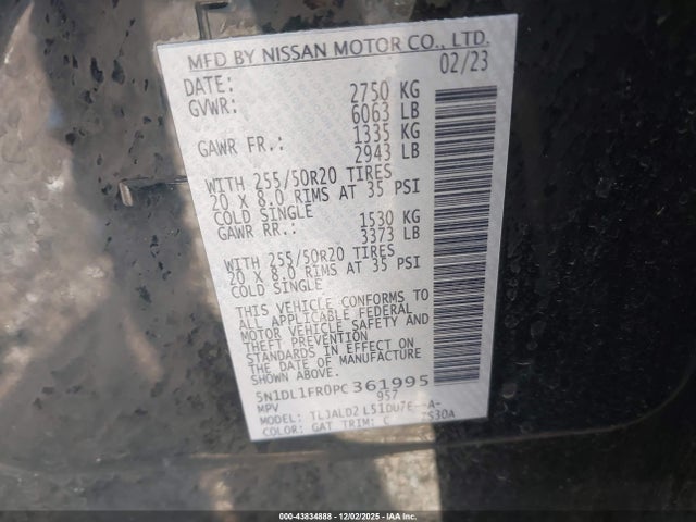 Продаж на аукціоні авто 2023 Infiniti Qx60 Luxe, vin: 5N1DL1FR0PC361995, номер лоту: 43834888