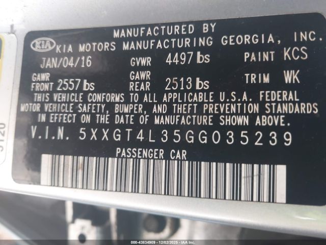 2016 KIA OPTIMA 5XXGT4L35GG035239 Photo 8