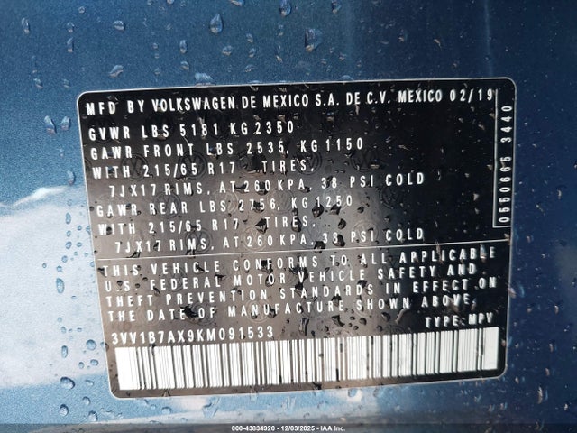 2019 VOLKSWAGEN TIGUAN 3VV1B7AX9KM091533 Photo 8