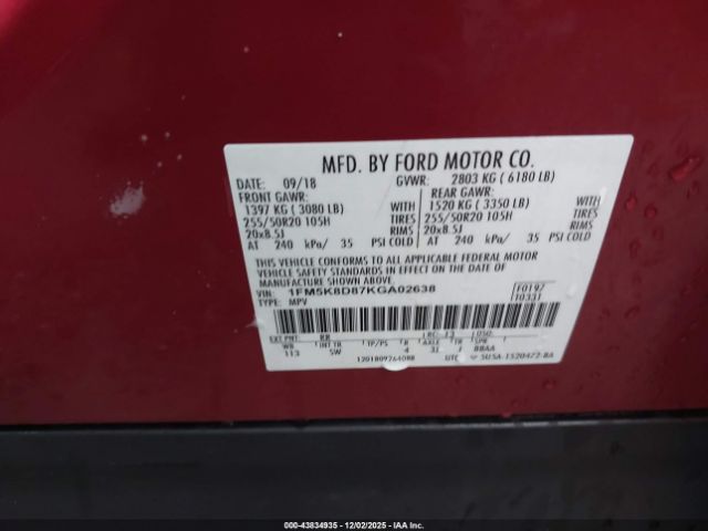 2019 FORD EXPLORER 1FM5K8D87KGA02638 Photo 8