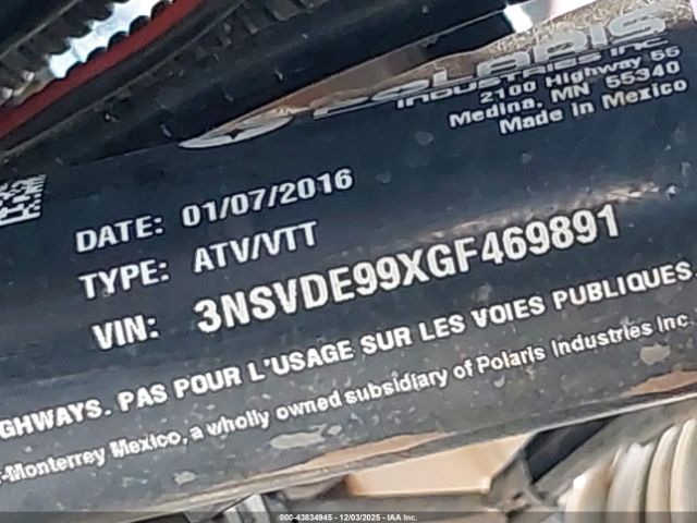 2016 POLARIS RZR 3NSVDE99XGF469891 Photo 9