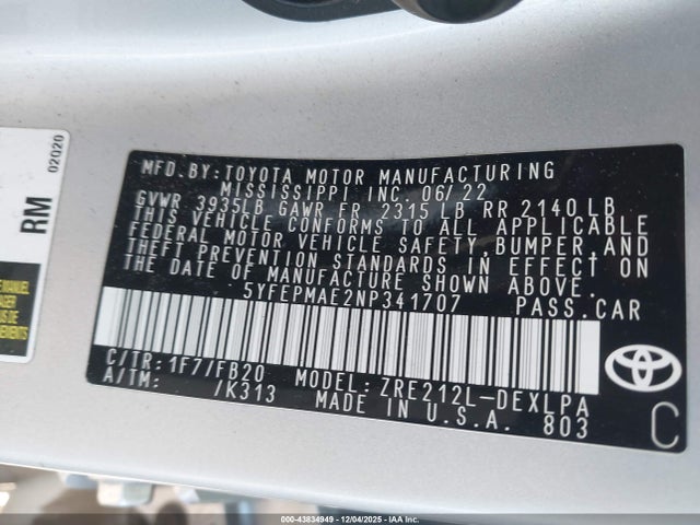 Toyota COROLLA LE 2022 5YFEPMAE2NP341707 Image 9