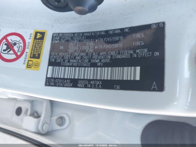 2015 TOYOTA HIGHLANDER 5TDDKRFH0FS176632 Photo 8