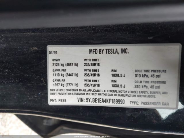 2019 TESLA MODEL 3 5YJ3E1EA4KF189990 Photo 8