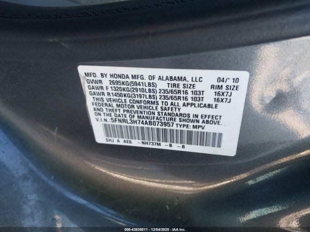 2010 HONDA ODYSSEY 5FNRL3H74AB073957 Photo 8