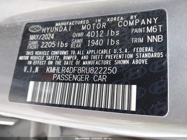 Aukcja sprzedaży 2024 Hyundai Elantra N Line, vin: KMHLR4DF8RU822250, numer aukcji: 43835059