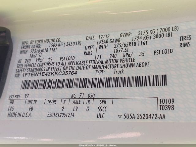 2019 FORD F-150 1FTEW1E43KKC35764 Photo 8