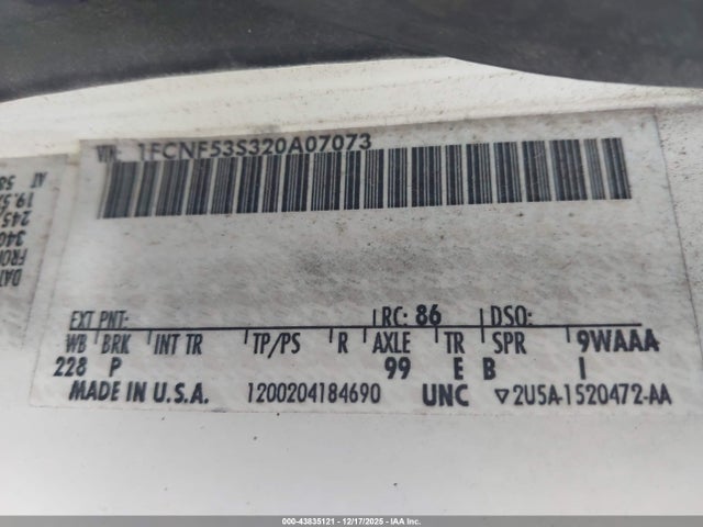 Продажа на аукционе авто 2003 Ford F550 Super Duty Stripped Chass, vin: 1FCNF53S320A07073, номер лота: 43835121