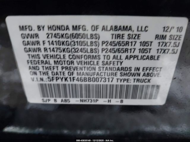2011 HONDA RIDGELINE 5FPYK1F46BB007317 Photo 8