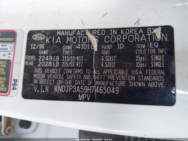 KIA SOUL + 2017 KNDJP3A59H7465049 Image 9